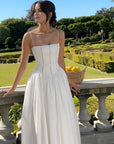 Midi Dress White Corset Bodice Flowing Skirt 1