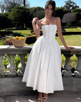 Midi Dress White Corset Bodice Flowing Skirt 2