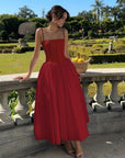 Midi Dress White Corset Bodice Flowing Skirt 4