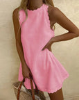 Mini Dress Scallop Trim Sleeveless A-Line Lightweight Summer Casual 0
