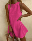 Mini Dress Scallop Trim Sleeveless A-Line Lightweight Summer Casual 1