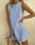 Mini Dress Scallop Trim Sleeveless A-Line Lightweight Summer Casual 3