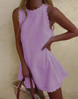 Mini Dress Scallop Trim Sleeveless A-Line Lightweight Summer Casual 4