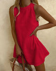 Mini Dress Scallop Trim Sleeveless A-Line Lightweight Summer Casual 5