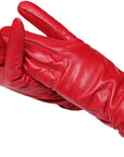 Women's navy blue faux leather gloves with wool lining