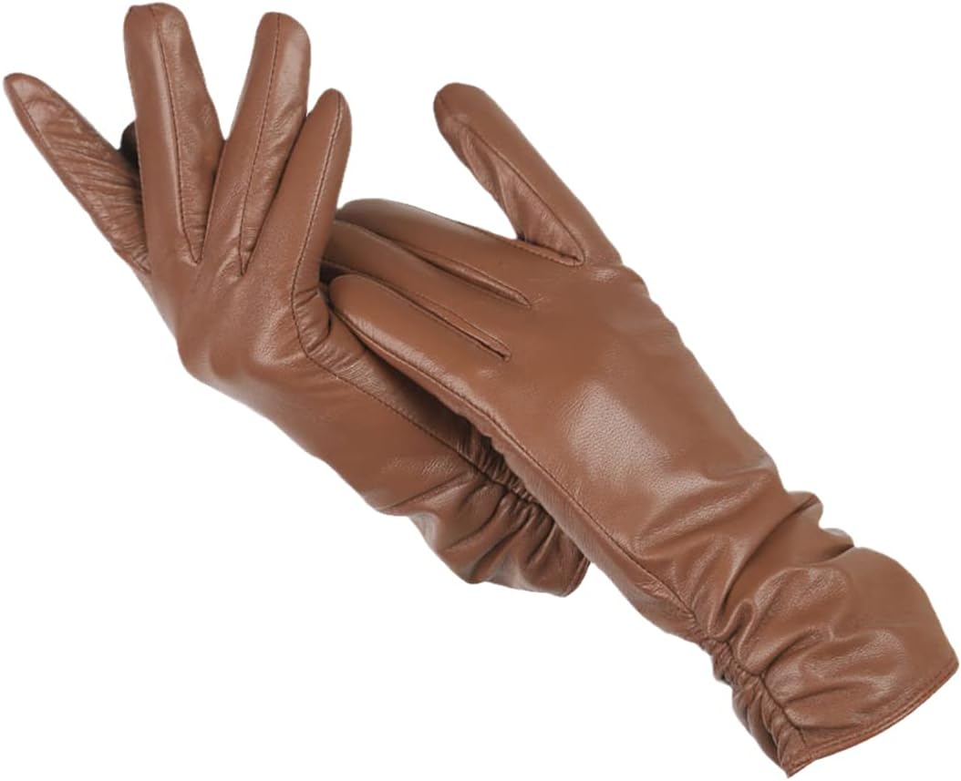 Women's navy blue faux leather gloves with wool lining