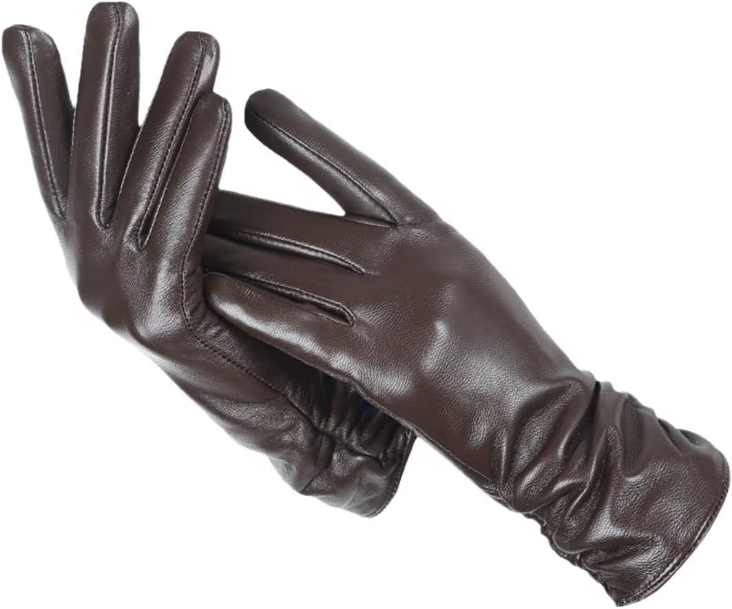 Women's red faux leather gloves with wool lining