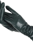 Women's red faux leather gloves with wool lining