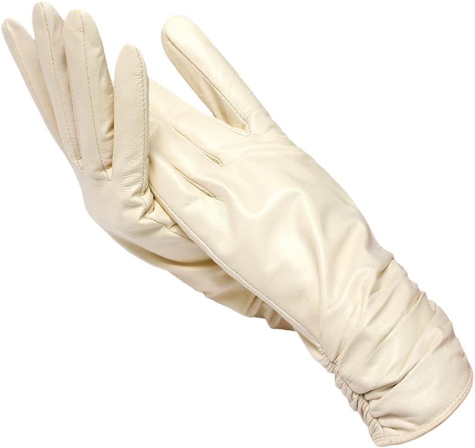 Women's red faux leather gloves with wool lining