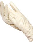 Women's red faux leather gloves with wool lining