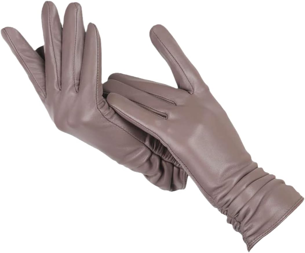 Women's red faux leather gloves with wool lining