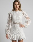Women’s white women's lace mini dress puff sleeves