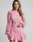 Women’s white women's lace mini dress puff sleeves