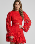 Women’s women's lace mini dress puff sleeves