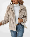 Women's beige longline fleece vest with zip and pockets
