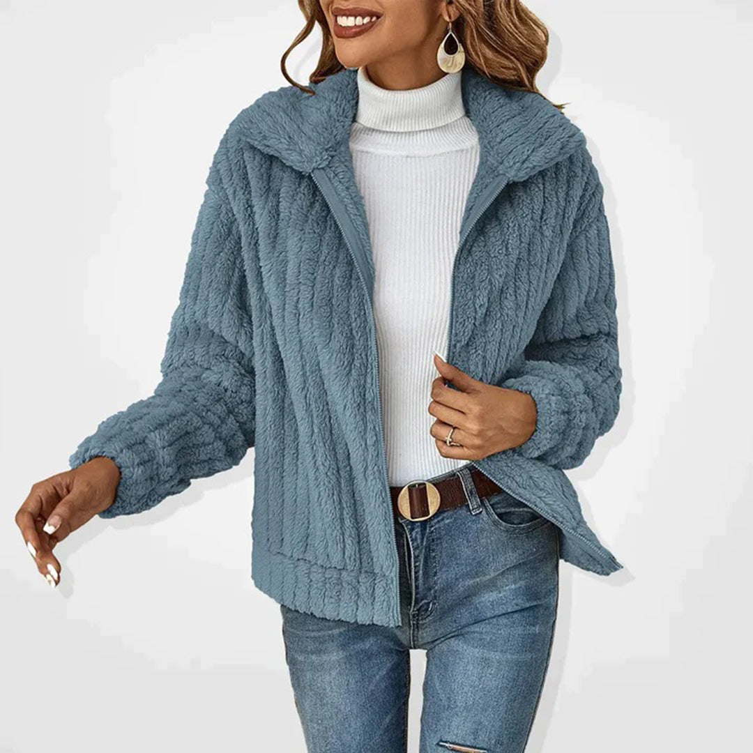 Women's beige longline fleece vest with zip and pockets