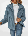 Women's beige longline fleece vest with zip and pockets