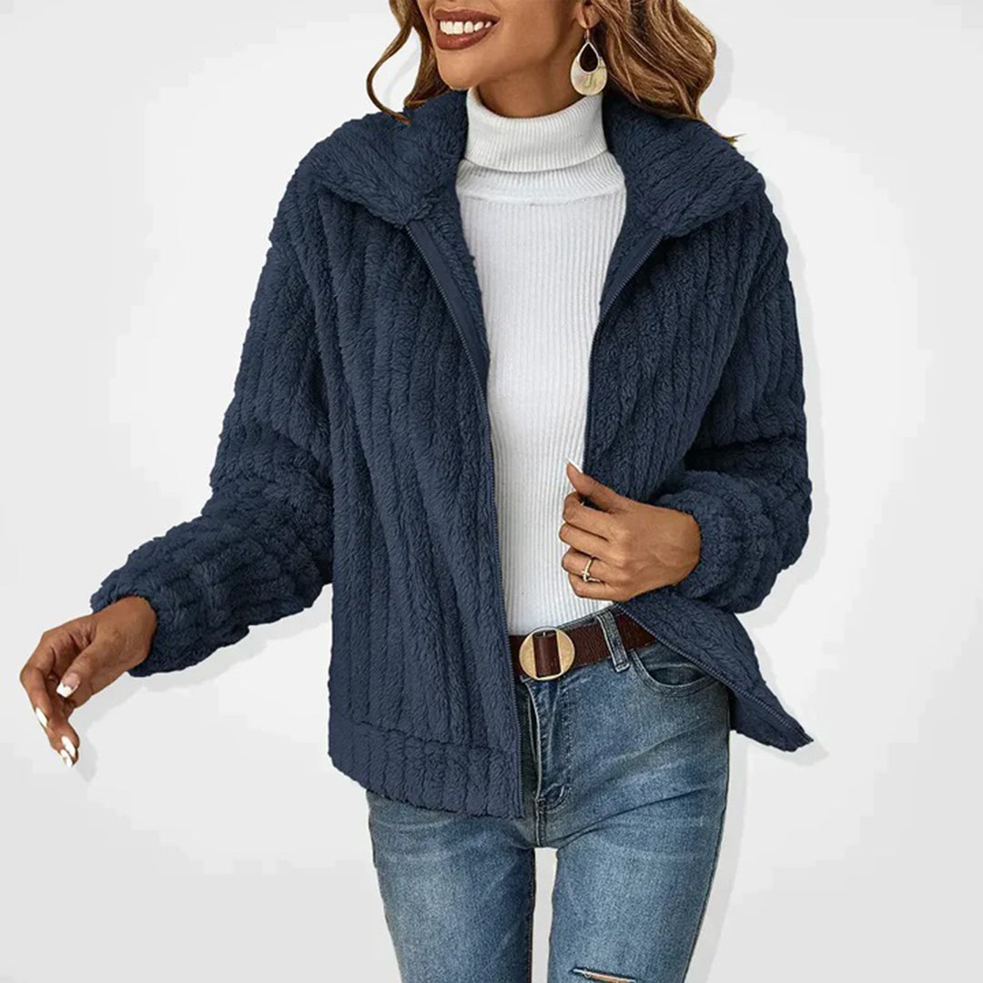 Women's beige longline fleece vest with zip and pockets