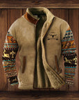 Light Brown Western Fleece Jacket ethnic pattern cosy winter