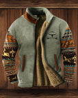 Light Brown Western Fleece Jacket ethnic pattern cosy winter