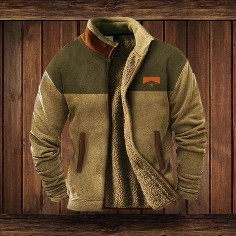 Light Brown Western Fleece Jacket ethnic pattern cosy winter