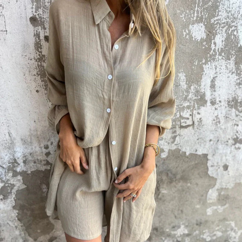 Women’s light brown women's linen two piece set