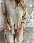 Women’s light brown women's linen two piece set