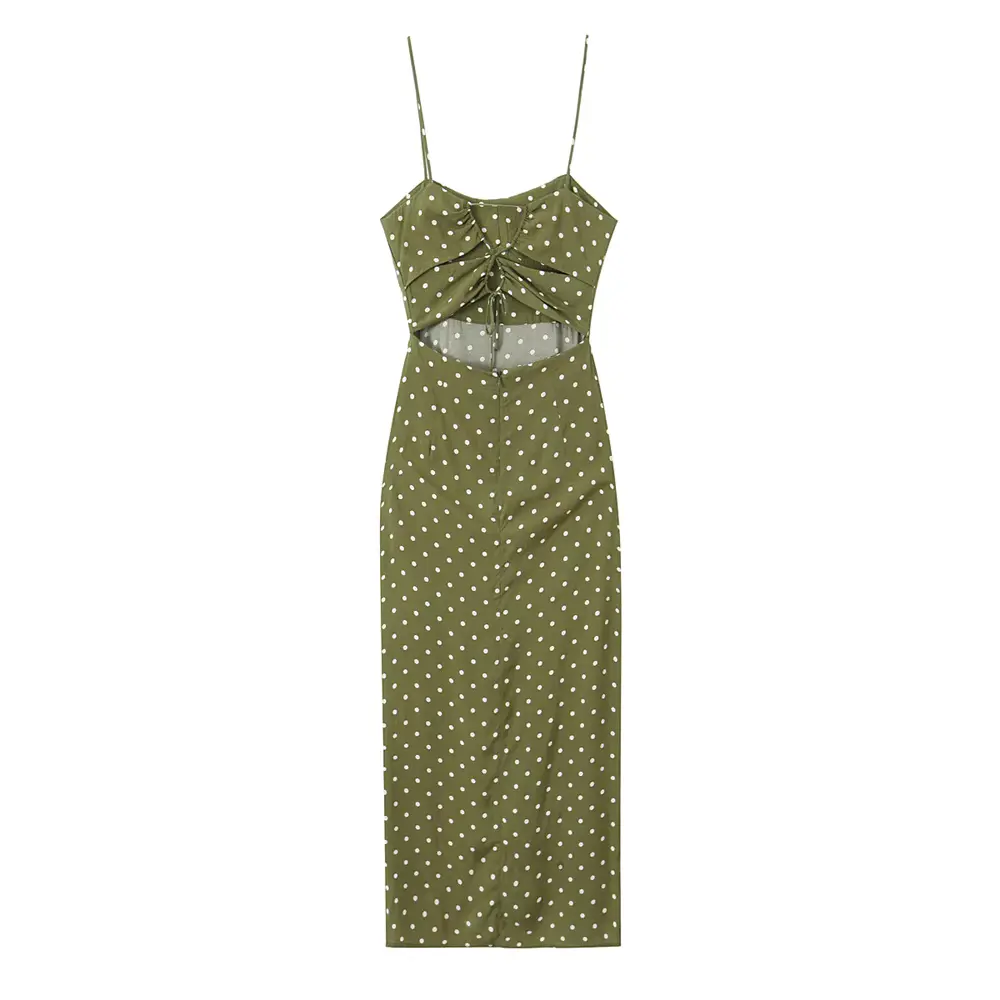 Olive | Slip Dress Polka Dot Side Slit Adjustable 1