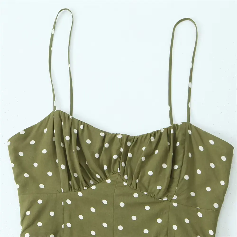 Olive | Slip Dress Polka Dot Side Slit Adjustable 2