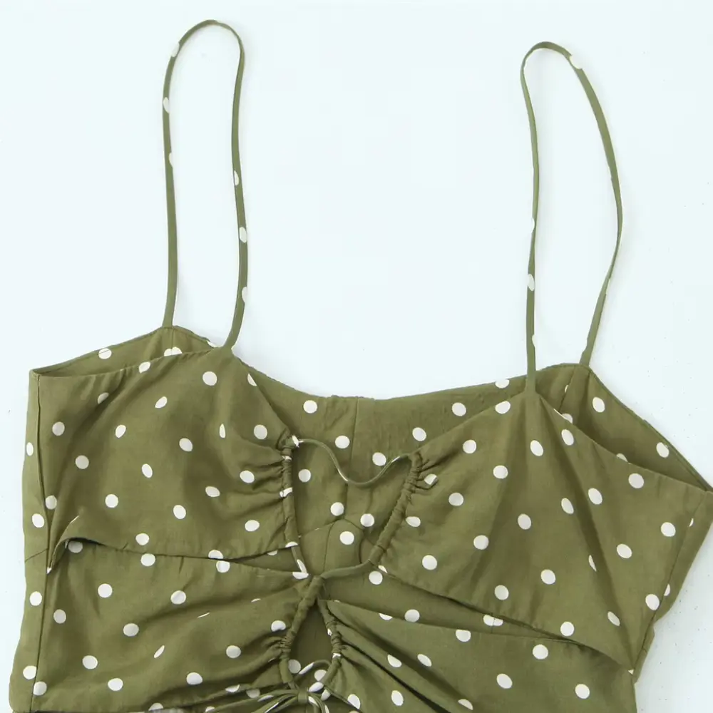 Olive | Slip Dress Polka Dot Side Slit Adjustable 3