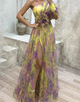 One-Shoulder Floral Print Split Dress 1
