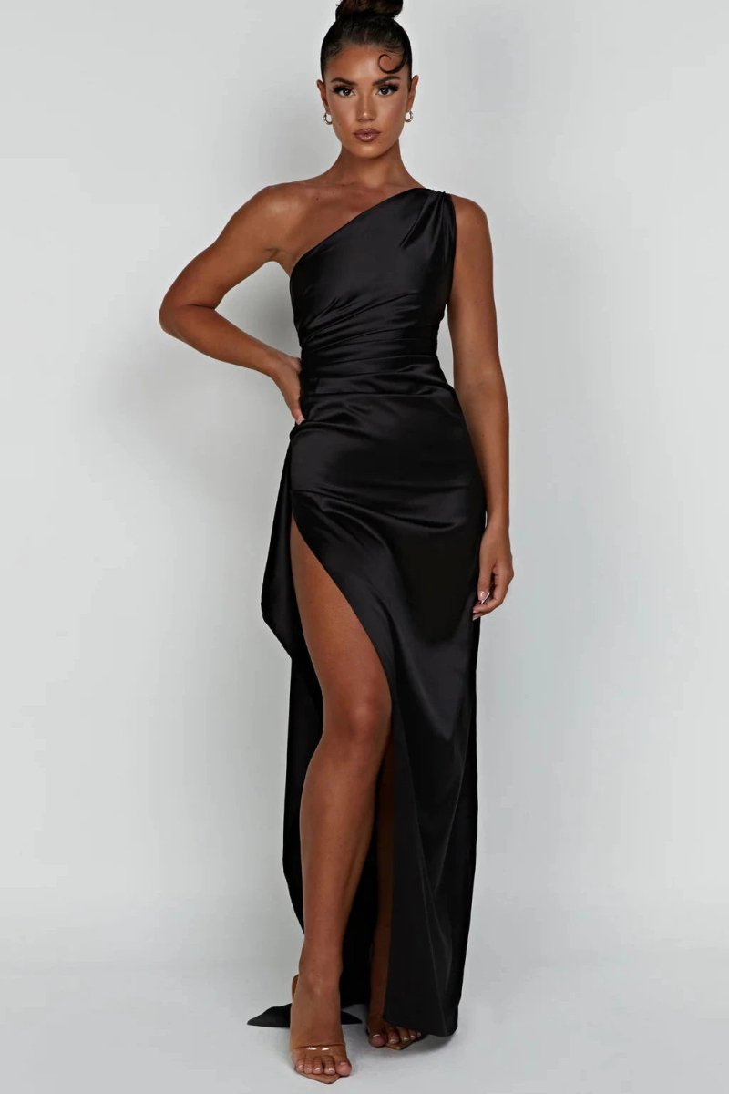 One-Shoulder Maxi Dress With Thigh-High Split 0