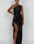 One-Shoulder Maxi Dress With Thigh-High Split 0