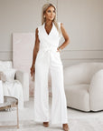 Women’s white women's v-neck jumpsuit wide leg