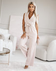 Women’s women's v-neck jumpsuit wide leg