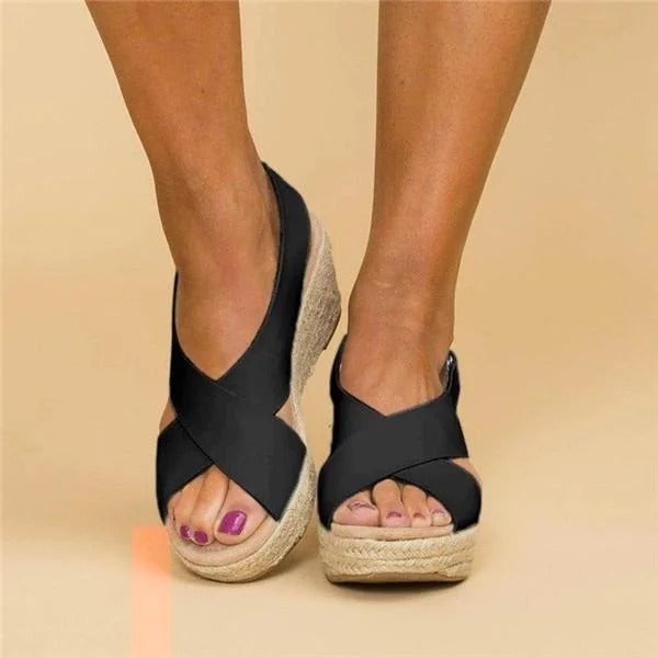 Orthopedic Sandals Wedge 2.5 Inch Adjustable Straps Leather Women 6