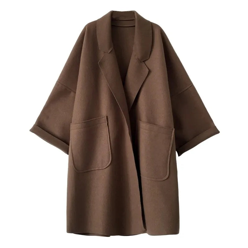 Women's coffee oversized wool blend trench coat