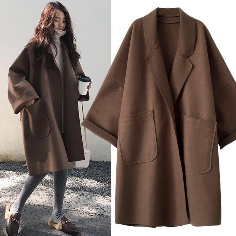 Women's coffee oversized wool blend trench coat