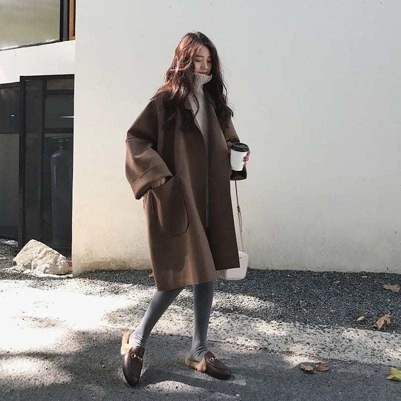 Women's coffee oversized wool blend trench coat