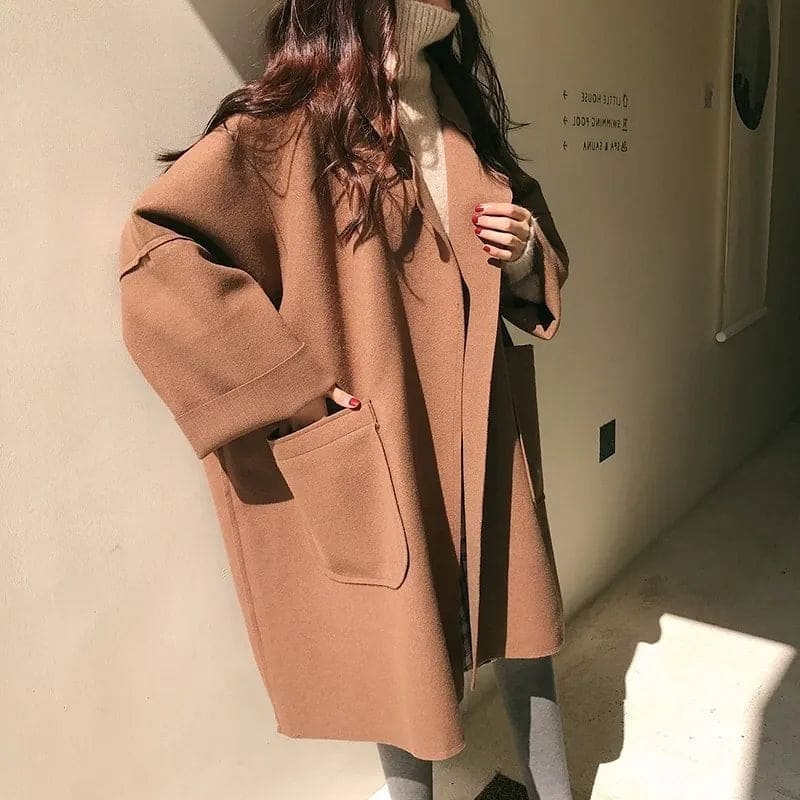 Women's coffee oversized wool blend trench coat