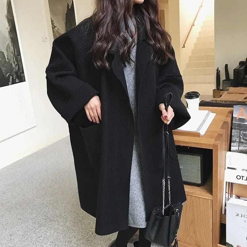 Women's coffee oversized wool blend trench coat