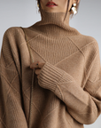 Women's cashmere turtleneck jumper in beige, cashmere and wool blend, elegant winter knitwear