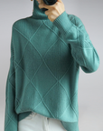 Women's cashmere turtleneck jumper in beige — cashmere-wool blend, warm winter knitwear