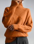 Women's cashmere turtleneck jumper in beige — cashmere-wool blend, warm winter knitwear