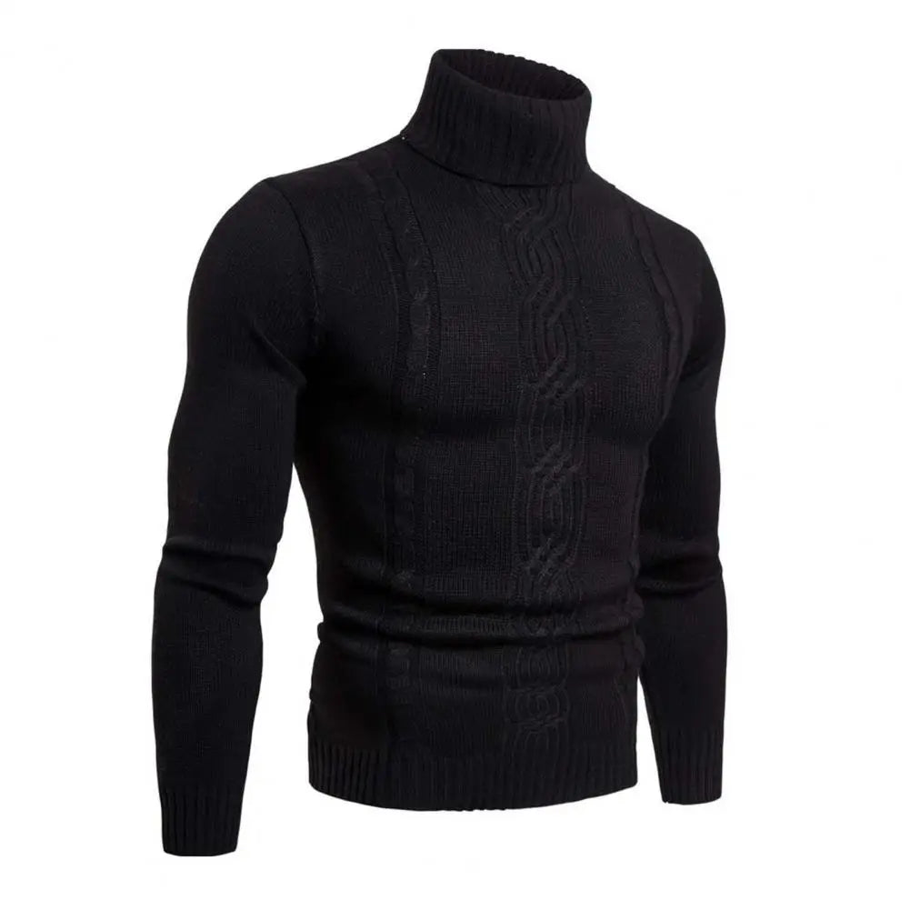Men's roll neck jumper in black, warm knit construction, classic winter knitwear