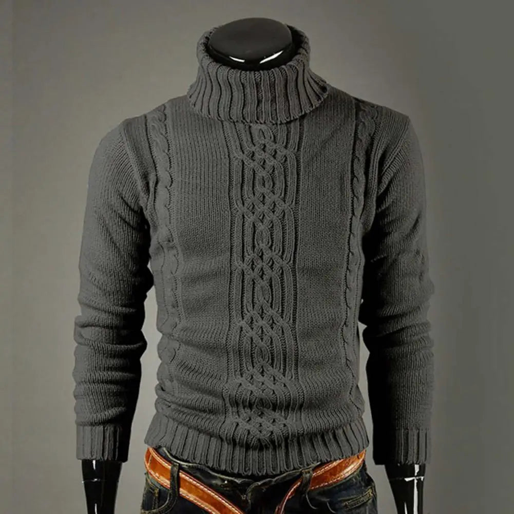 Men's roll neck jumper in black — warm winter knit, classic fit for men