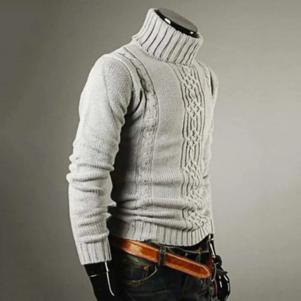Men's roll neck jumper in black — warm winter knit, classic fit for men