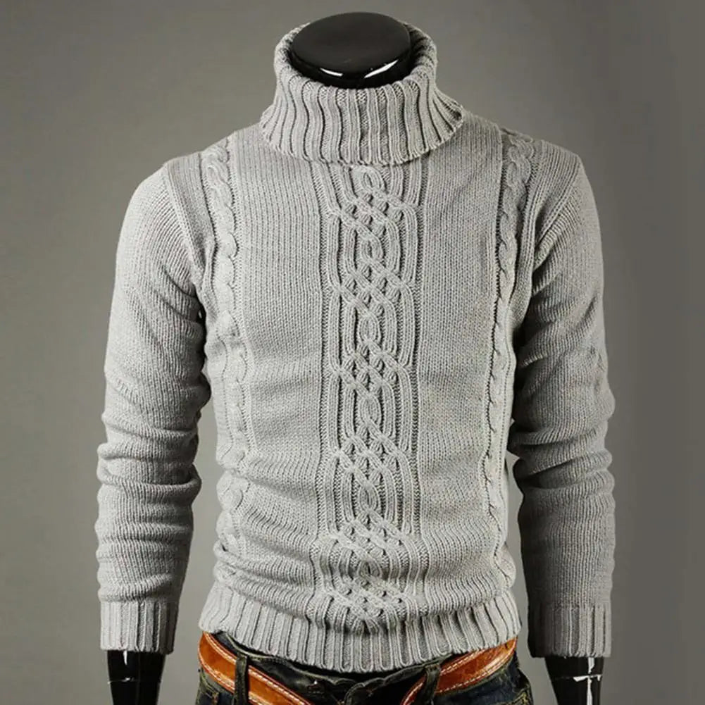 Men's roll neck jumper in black, warm knit construction, classic winter knitwear