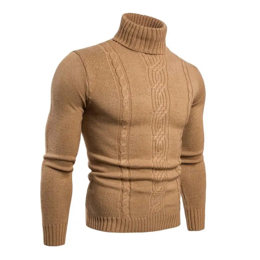Men's roll neck jumper in black — warm winter knit, classic fit for men