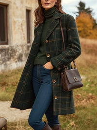 Margot | Women's Wool Coat Long Checked Fitted Winter Coat
